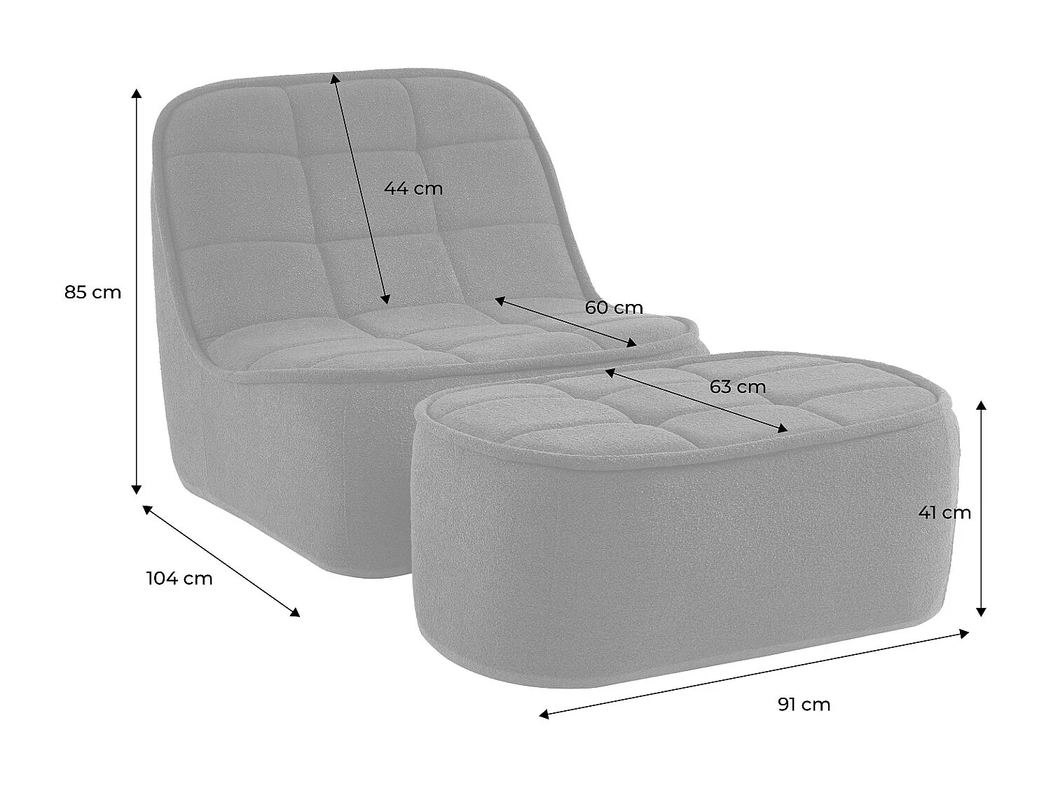 Chauffeuse bouclette texturée 1 place + repose pieds noir L 93 x P 104 x H 85cm - Boni