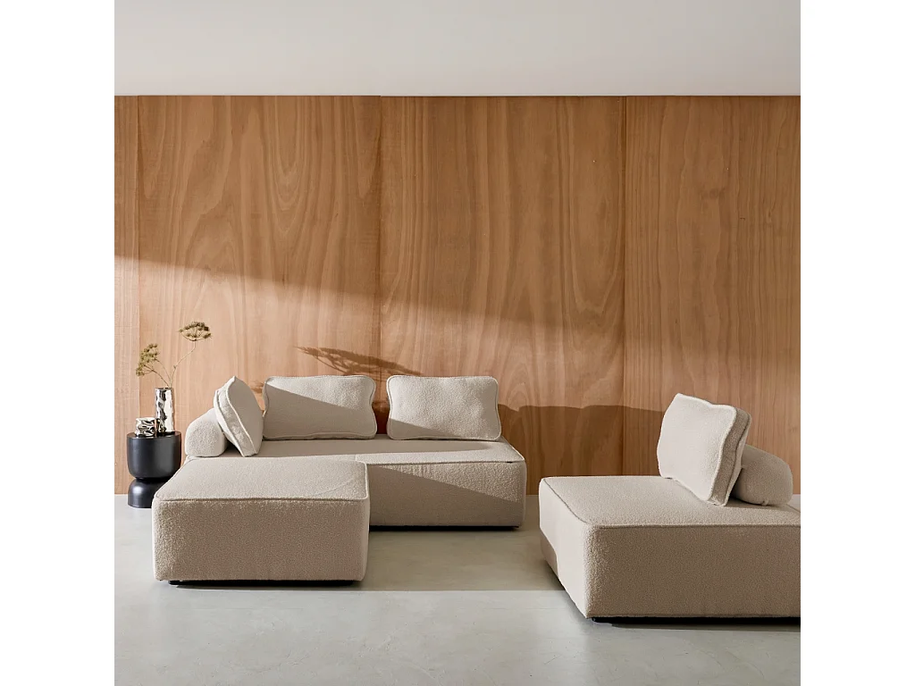 Divano modulare in bouclé, 4 posti, beige