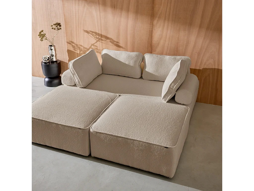 Divano modulare in bouclé, 4 posti, beige