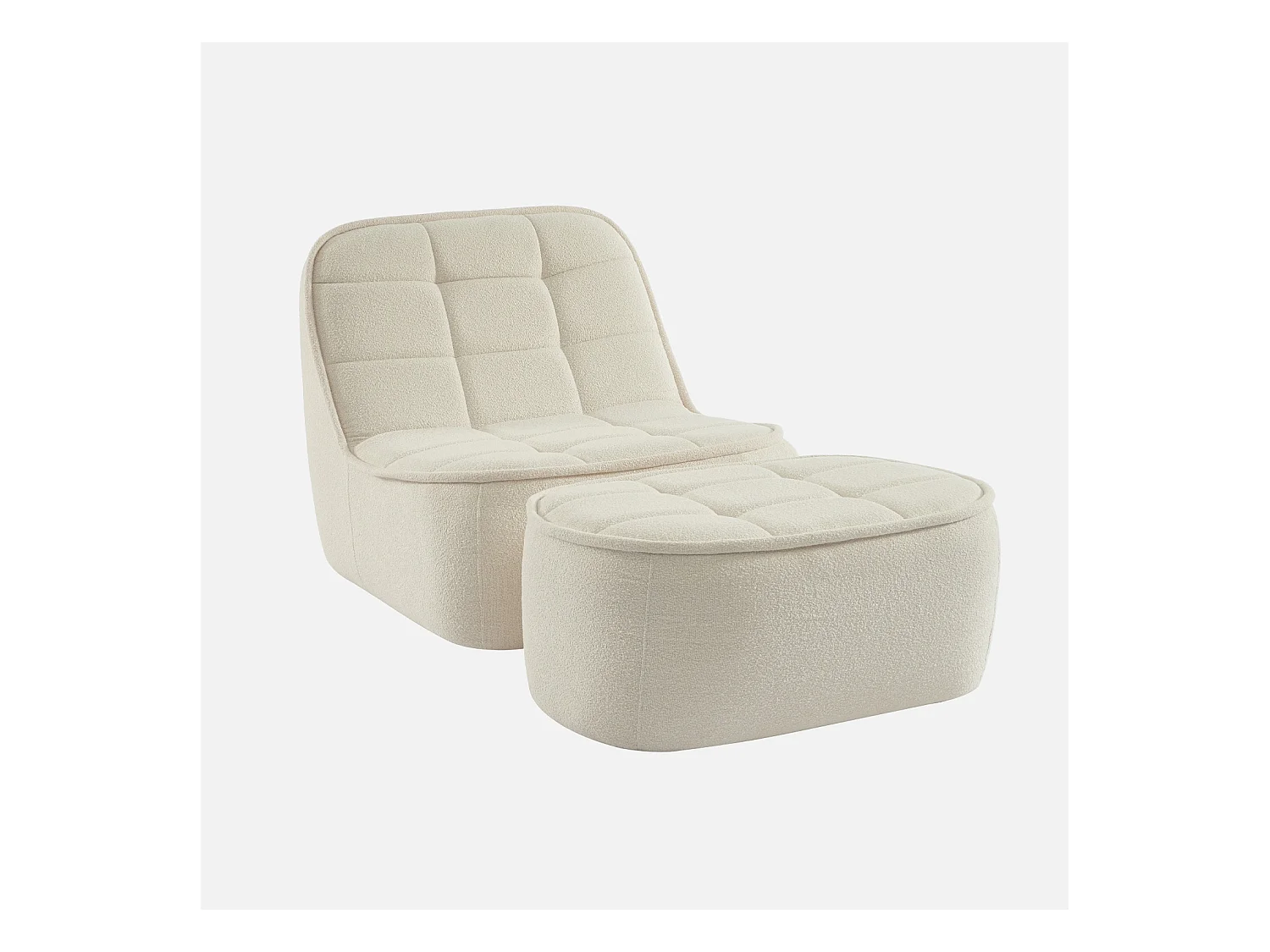 Sillón borreguito de 1 plaza + reposapiés blanco roto