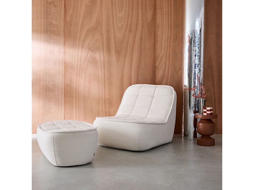 Sillón borreguito de 1 plaza + reposapiés blanco roto