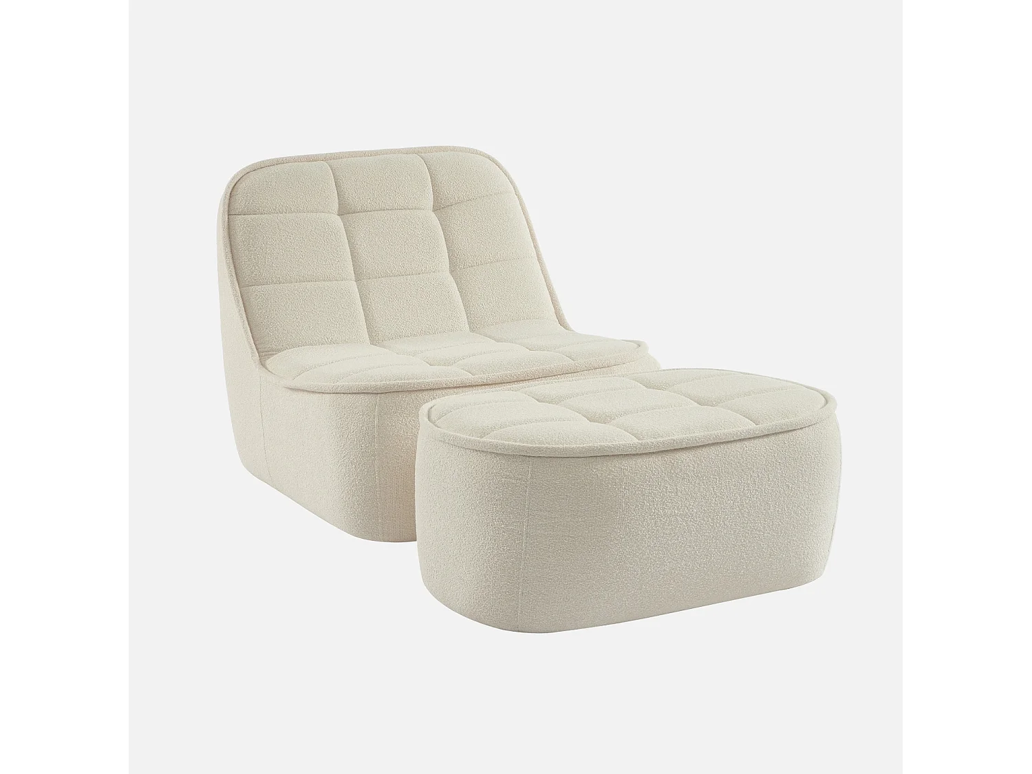 Chauffeuse bouclette texturée 1 place + repose pieds blanc cassé L 93 x P 104 x H 85cm - Boni