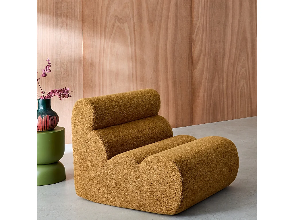 Chauffeuse bouclette texturée moutarde 1 place - L 81 x P 99 x H 75cm - Nova