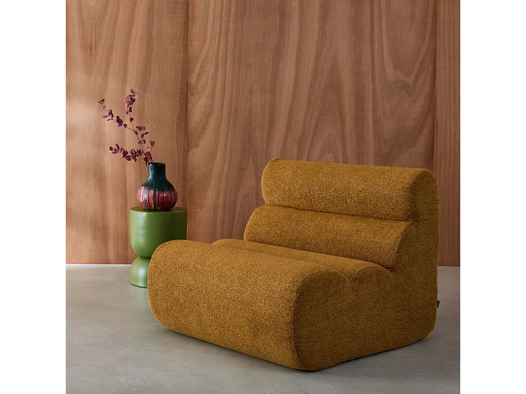 Chauffeuse bouclette texturée moutarde 1 place - L 81 x P 99 x H 75cm - Nova