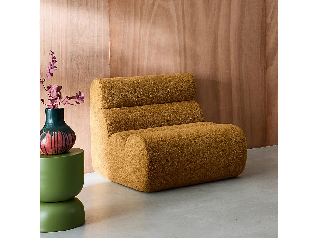Chauffeuse bouclette texturée moutarde 1 place - L 81 x P 99 x H 75cm - Nova