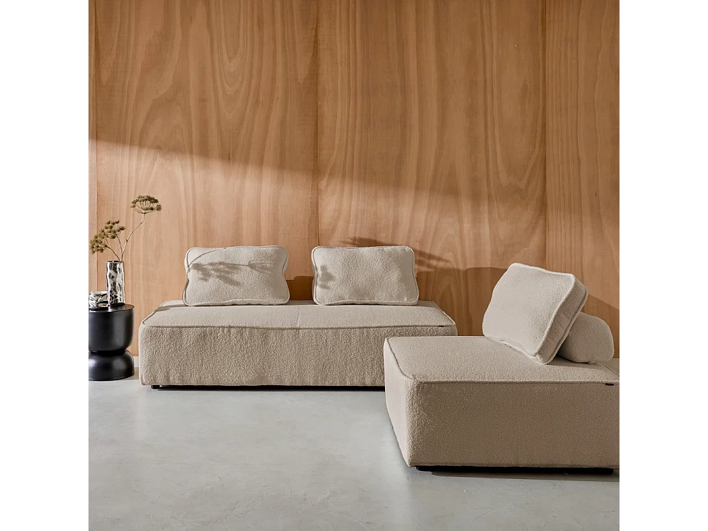 Sofá modular en tejido borreguito, 3 plazas beige