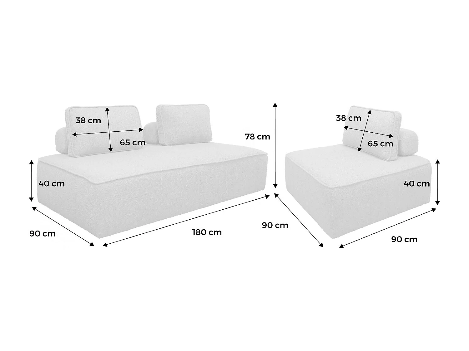 Sofá modular en tejido borreguito, 3 plazas beige