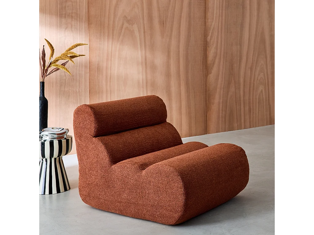 Chauffeuse bouclette texturée terracotta 1 place - L 81 x P 99 x H 75cm - Nova