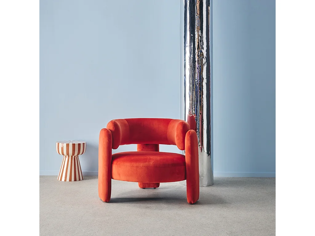 Sillón trípode en terciopelo naranja