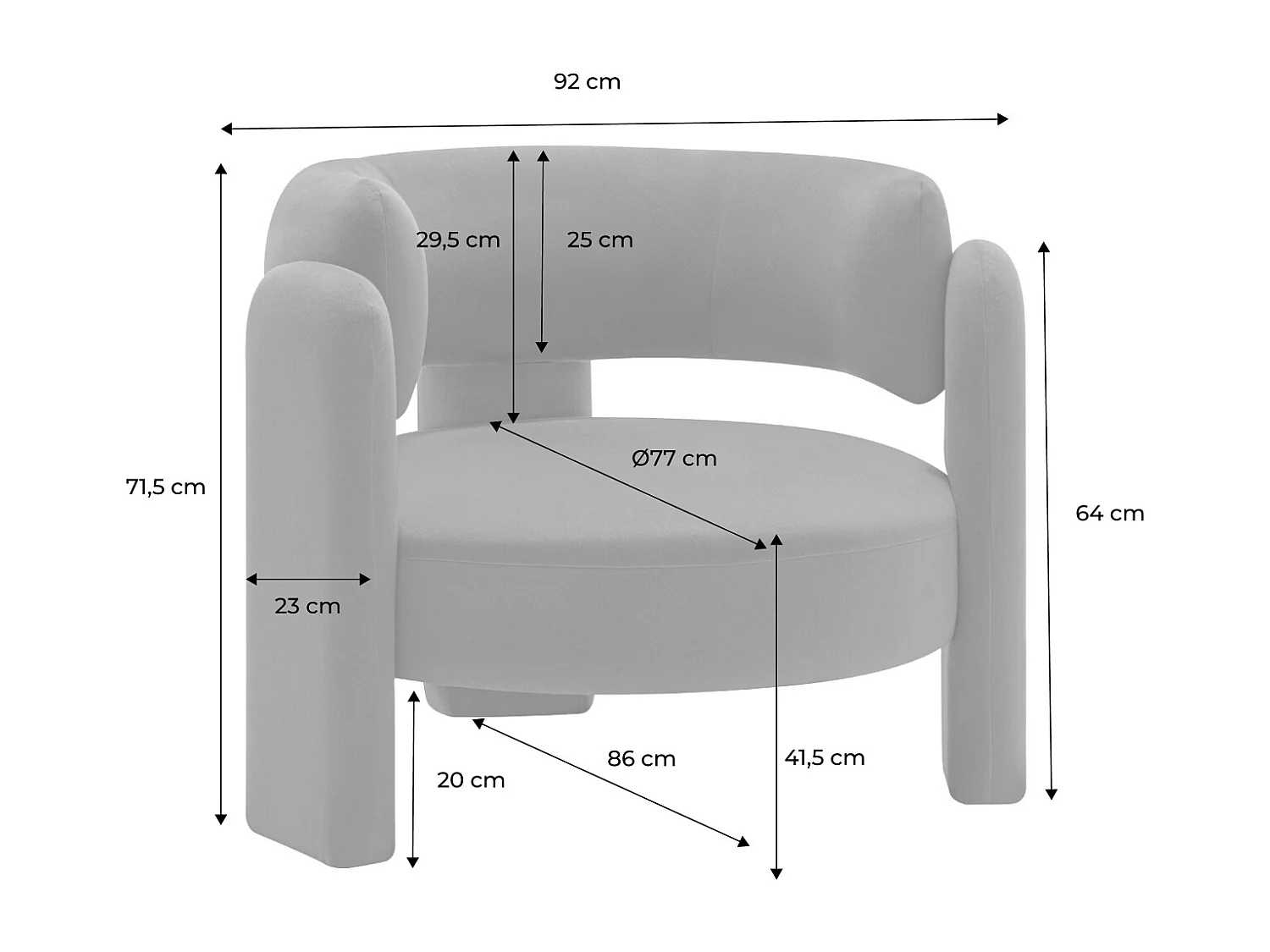 Sillón trípode en terciopelo naranja