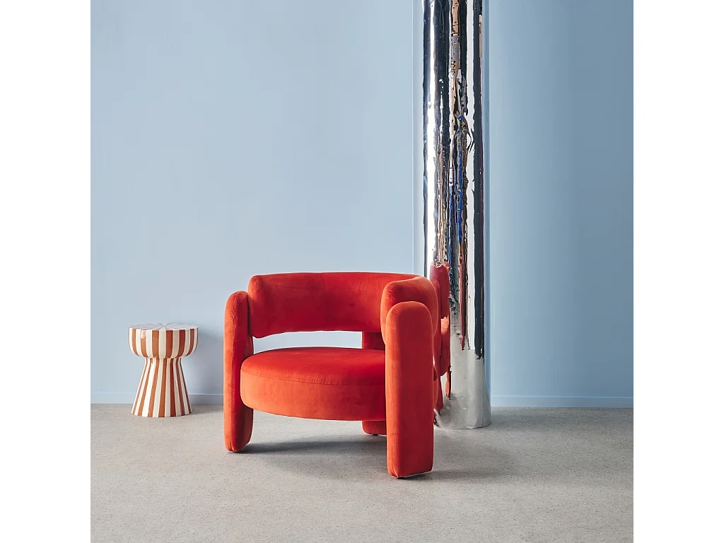 Sillón trípode en terciopelo naranja