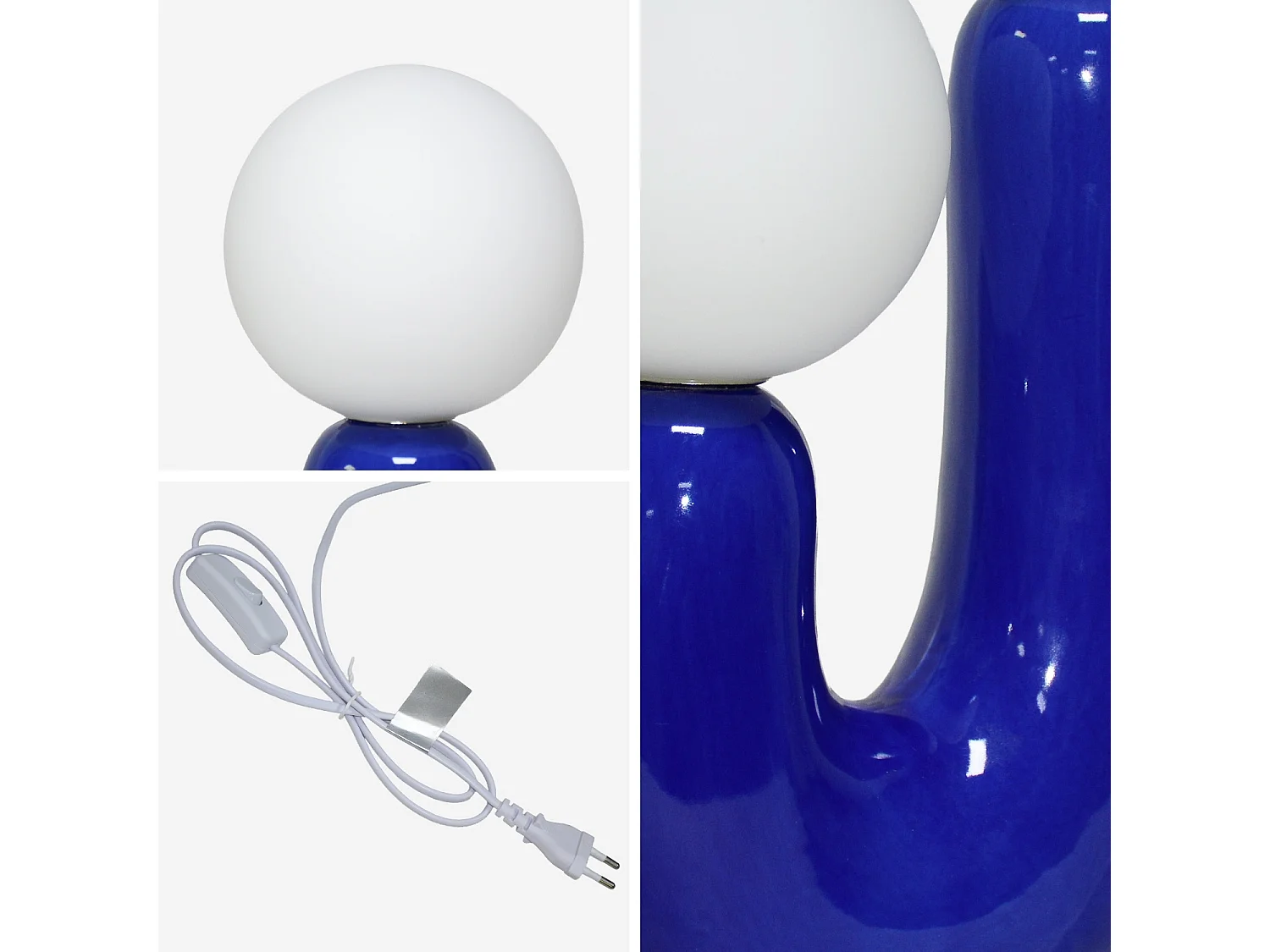 Lámpara de mesa orgánica de cerámica y vidrio azul