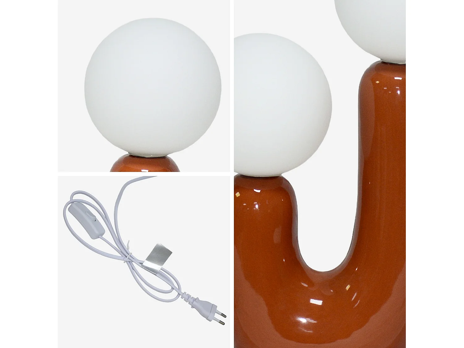 Lámpara de mesa orgánica de cerámica y vidrio terracotta