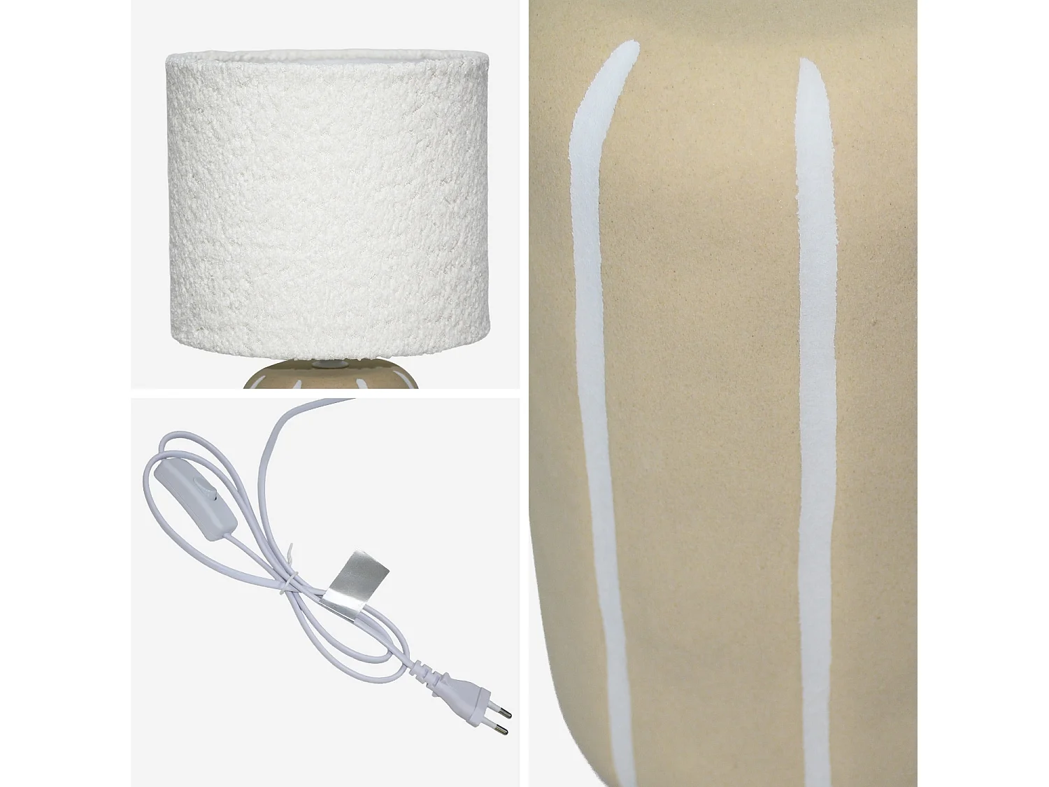 Lámpara de mesa interior de cerámica, pantalla borreguito gris beige