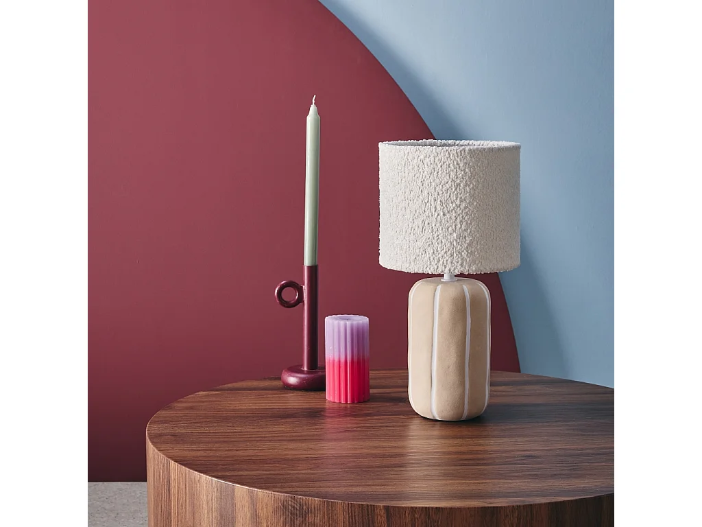 Lámpara de mesa interior de cerámica, pantalla borreguito gris beige