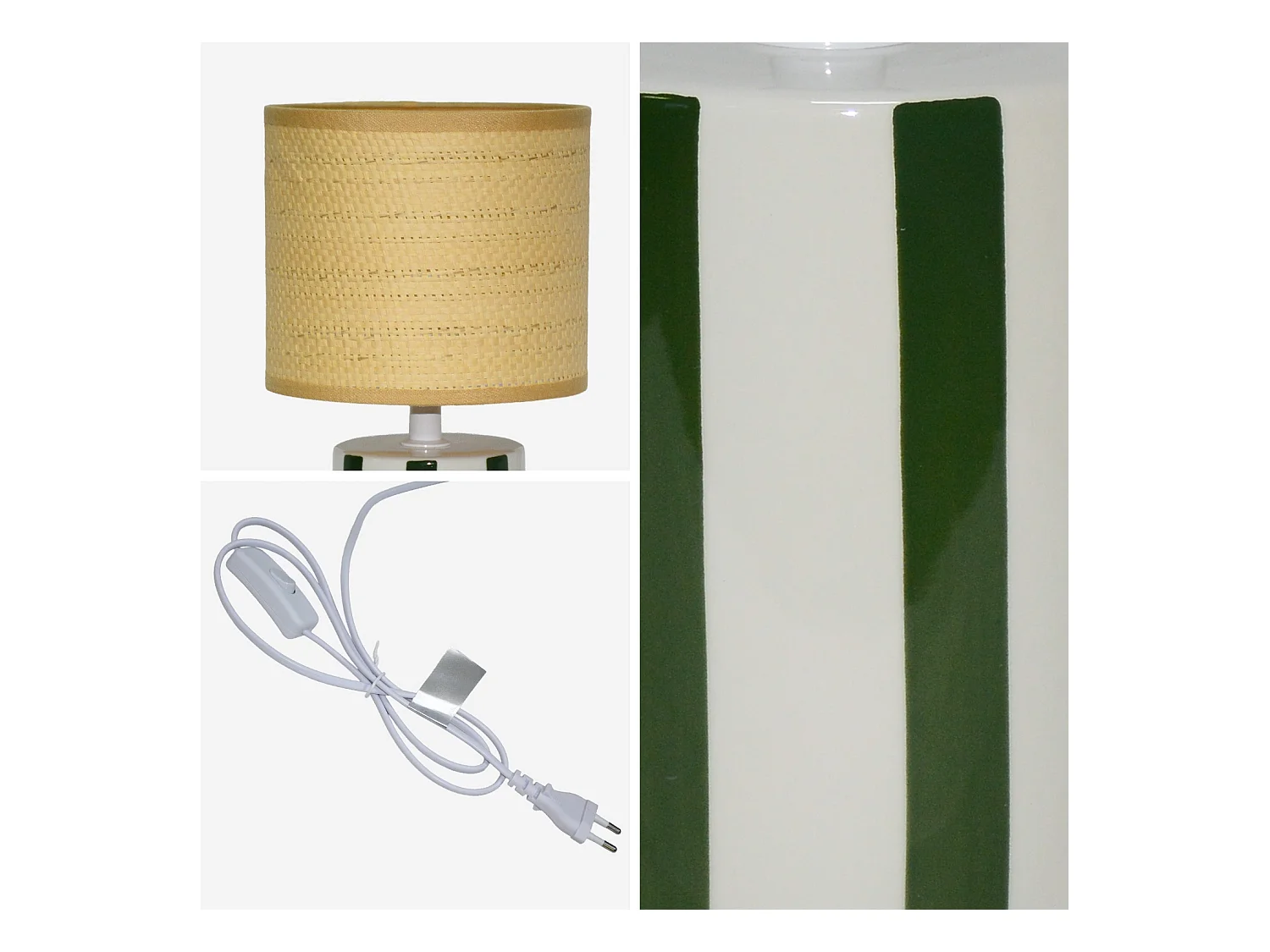 Lampada da tavolo interno ceramica paralume effetto rattan, 28cm,