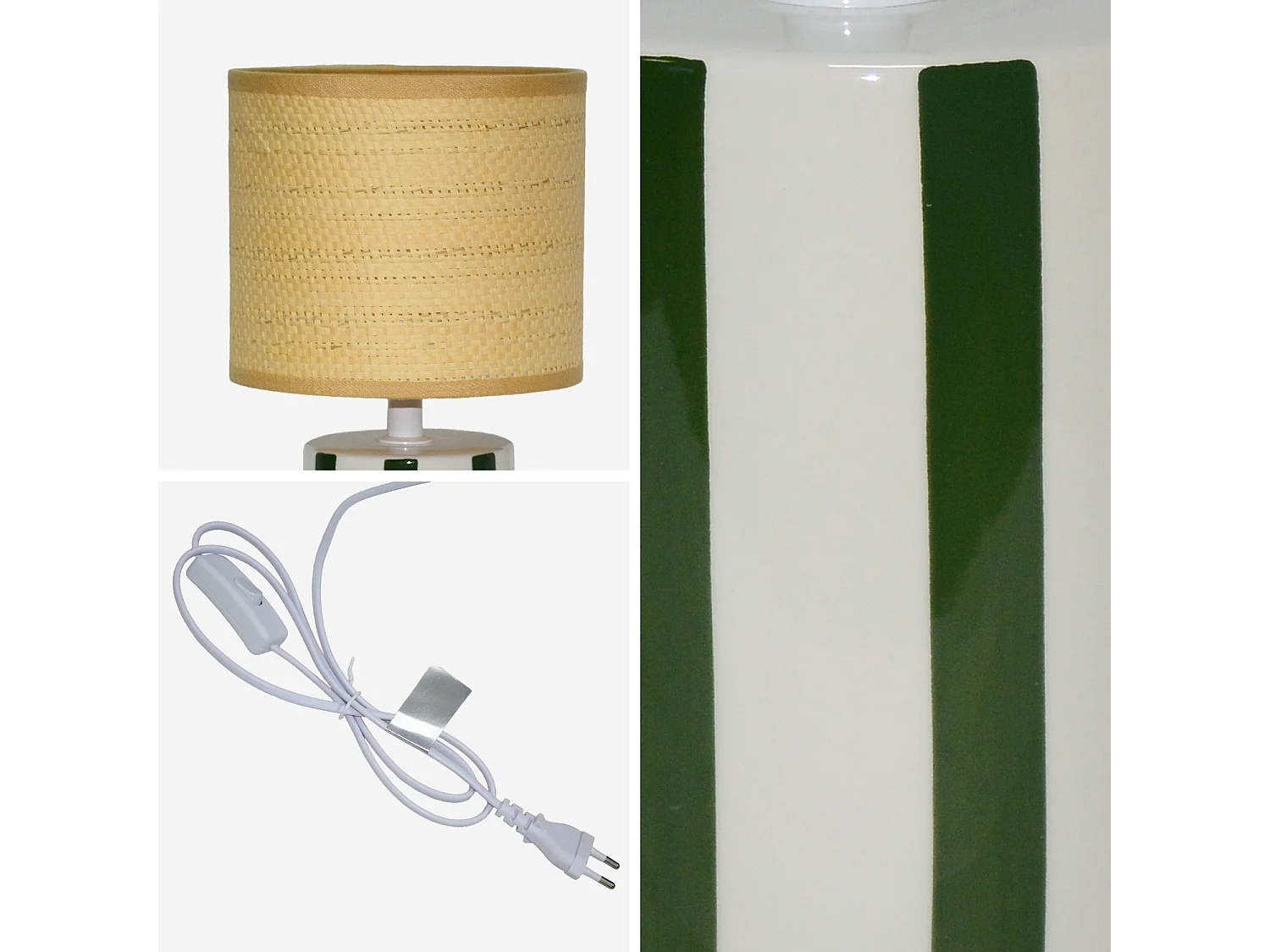 Lámpara de mesa interior cerámica pantalla de efecto de mimbre verde