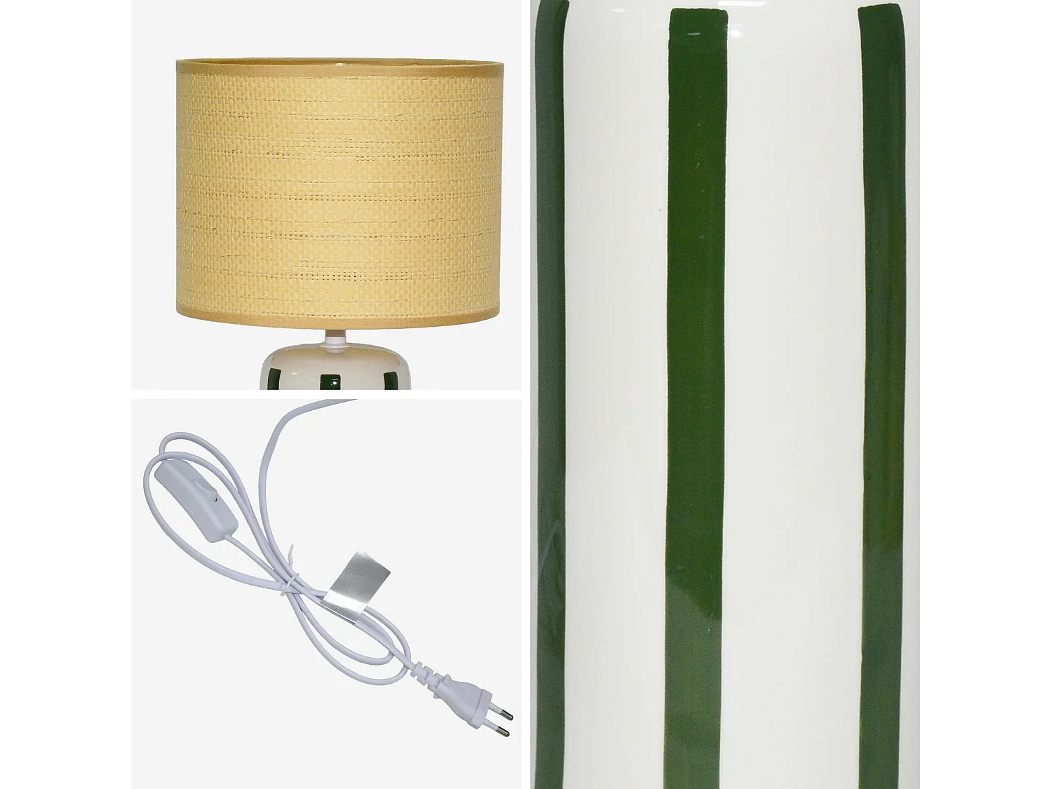 Lámpara de mesa interior cerámica pantalla efecto ratán verde