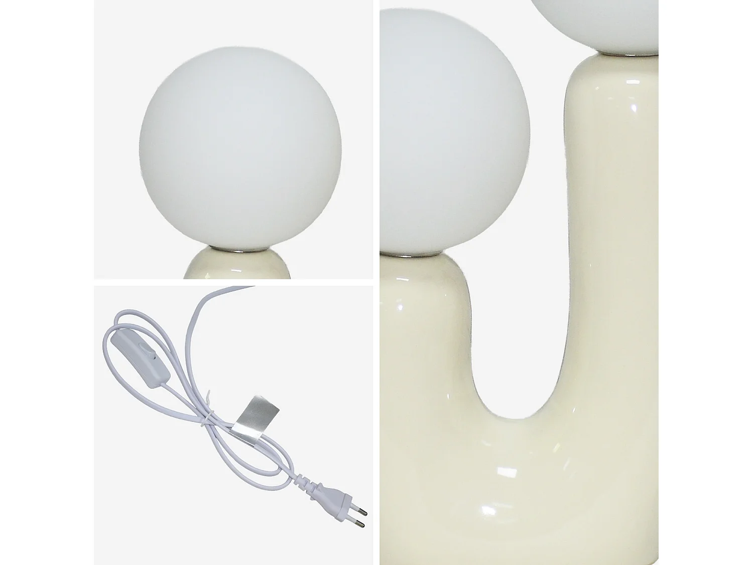 Lámpara de mesa orgánica de cerámica y vidrio beige