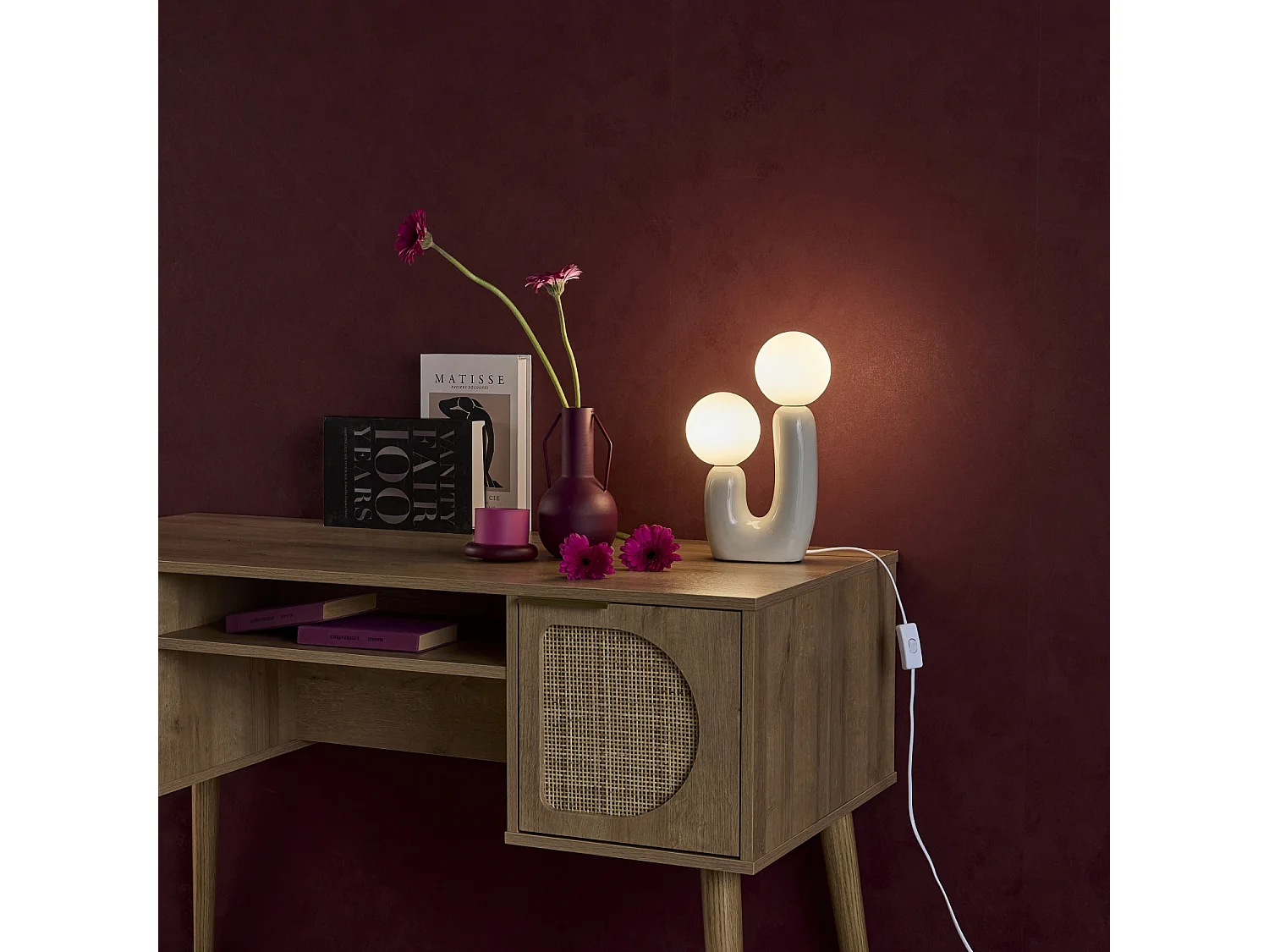 Lampada da tavolo organica ceramica e vetro, 31cm, beige