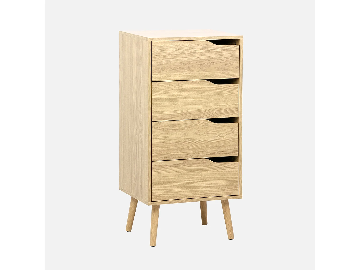 Cómoda con efecto madera, 4 cajones natural