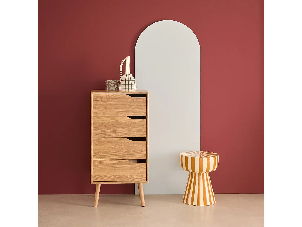 Cómoda con efecto madera, 4 cajones natural