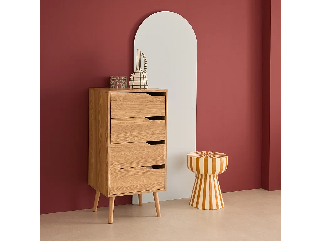 Cómoda con efecto madera, 4 cajones natural