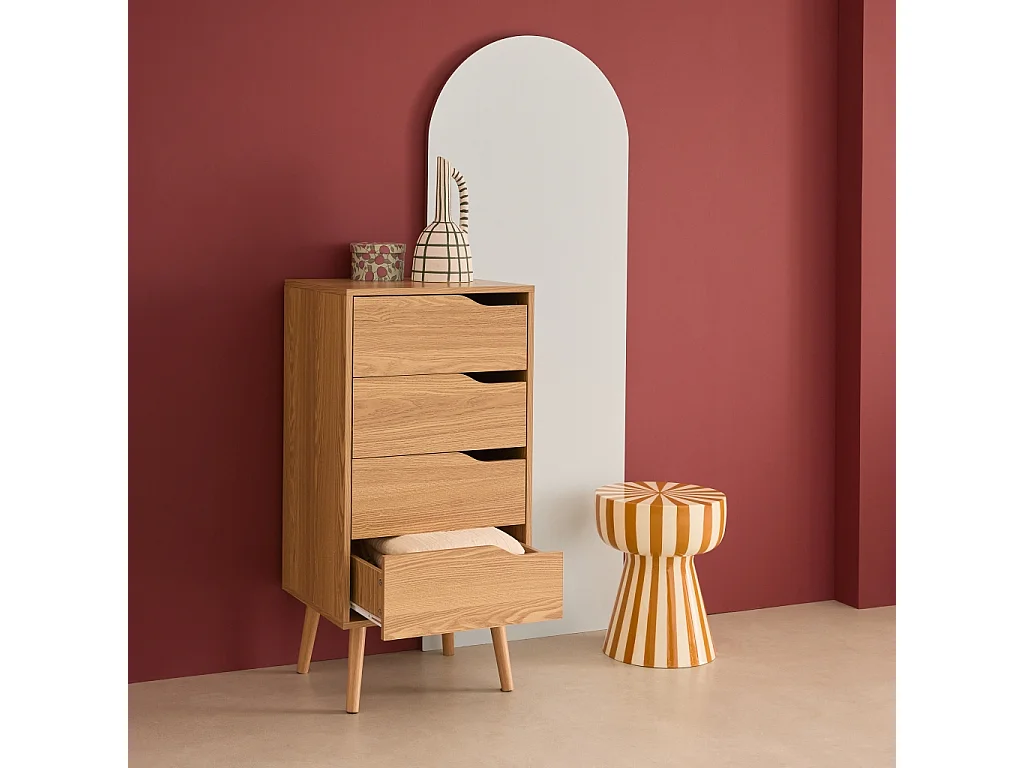 Cómoda con efecto madera, 4 cajones natural