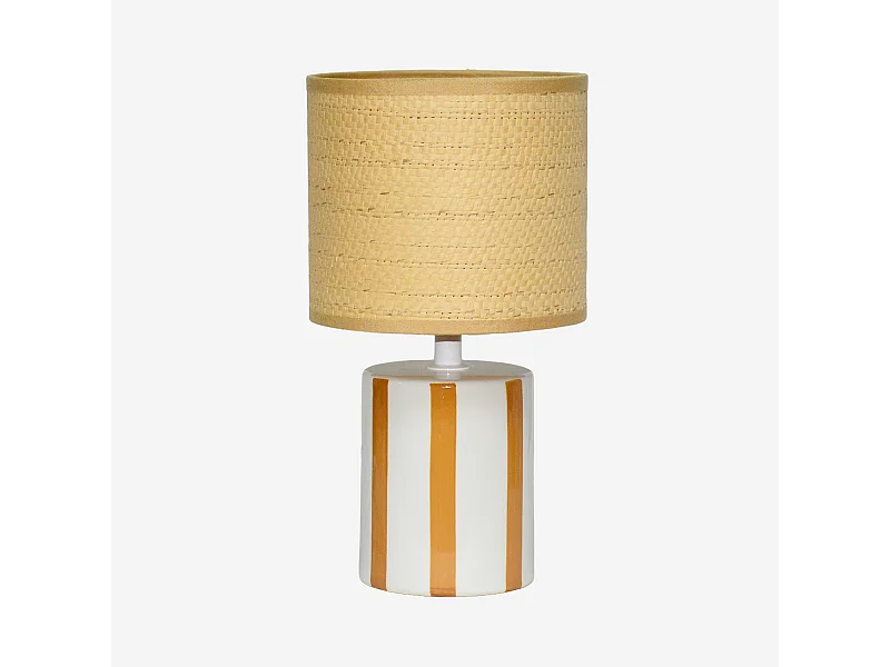 Lampada da tavolo interno ceramica paralume effetto rattan, 28cm,