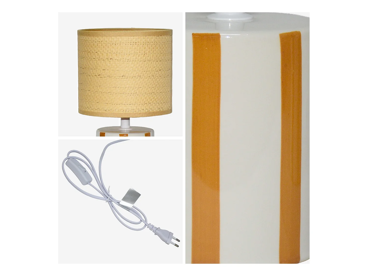 Lampada da tavolo interno ceramica paralume effetto rattan, 28cm,