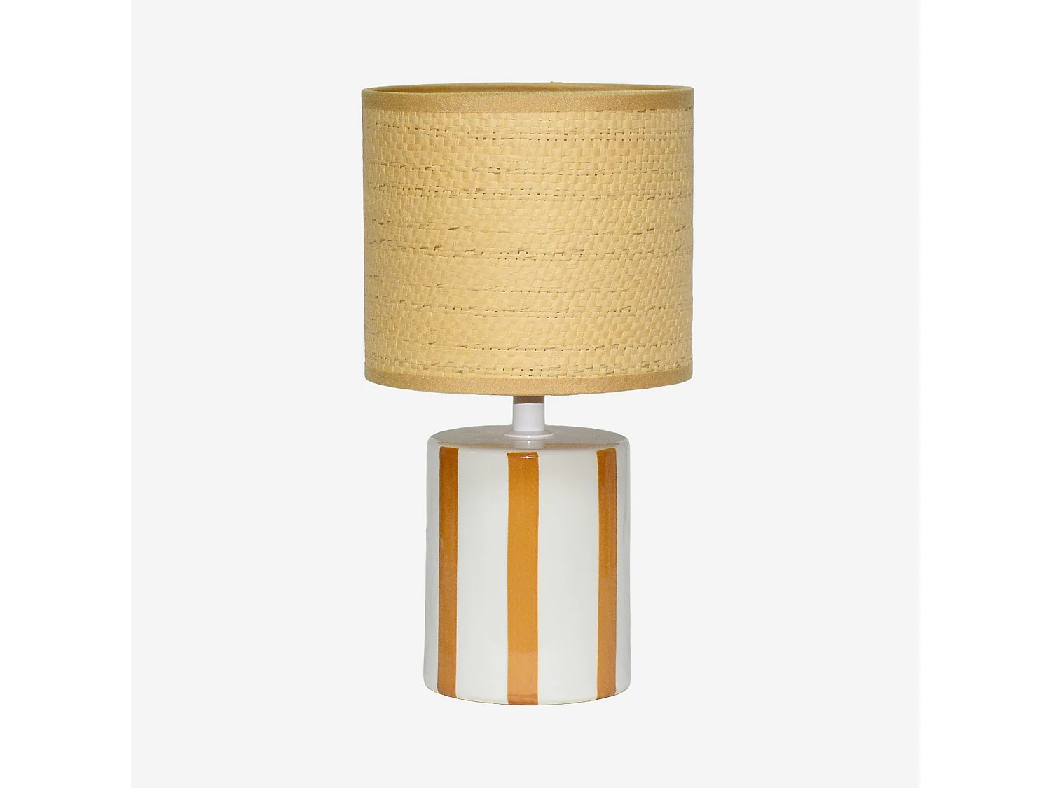 Lámpara de mesa interior cerámica pantalla de efecto de mimbre mostaza