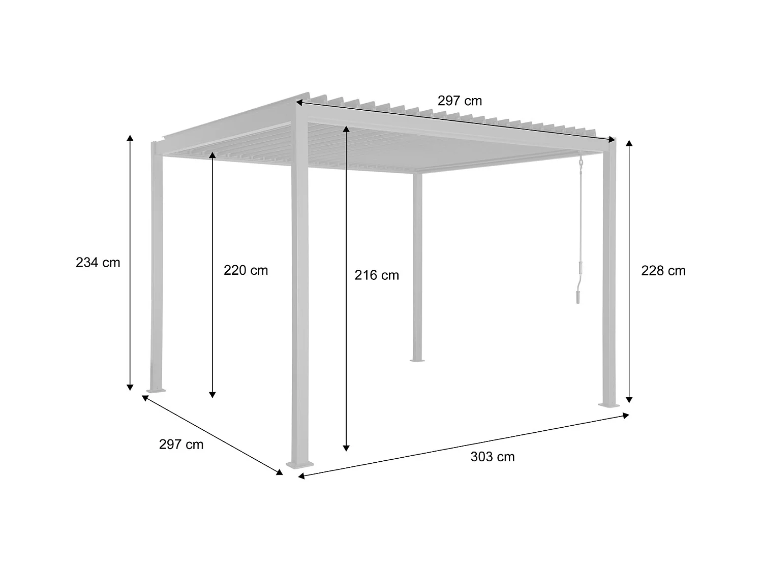 Pergola bioclimatica 3x3m in alluminio e acciaio con lamelle
