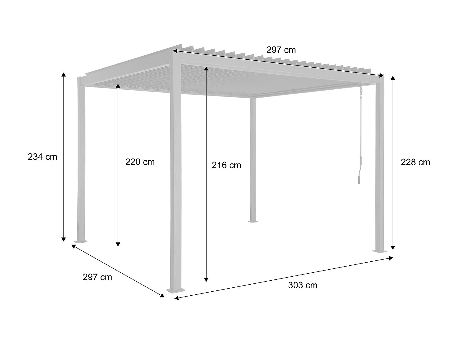 Pérgola bioclimática 3x3m de aluminio y acero con lamas orientables