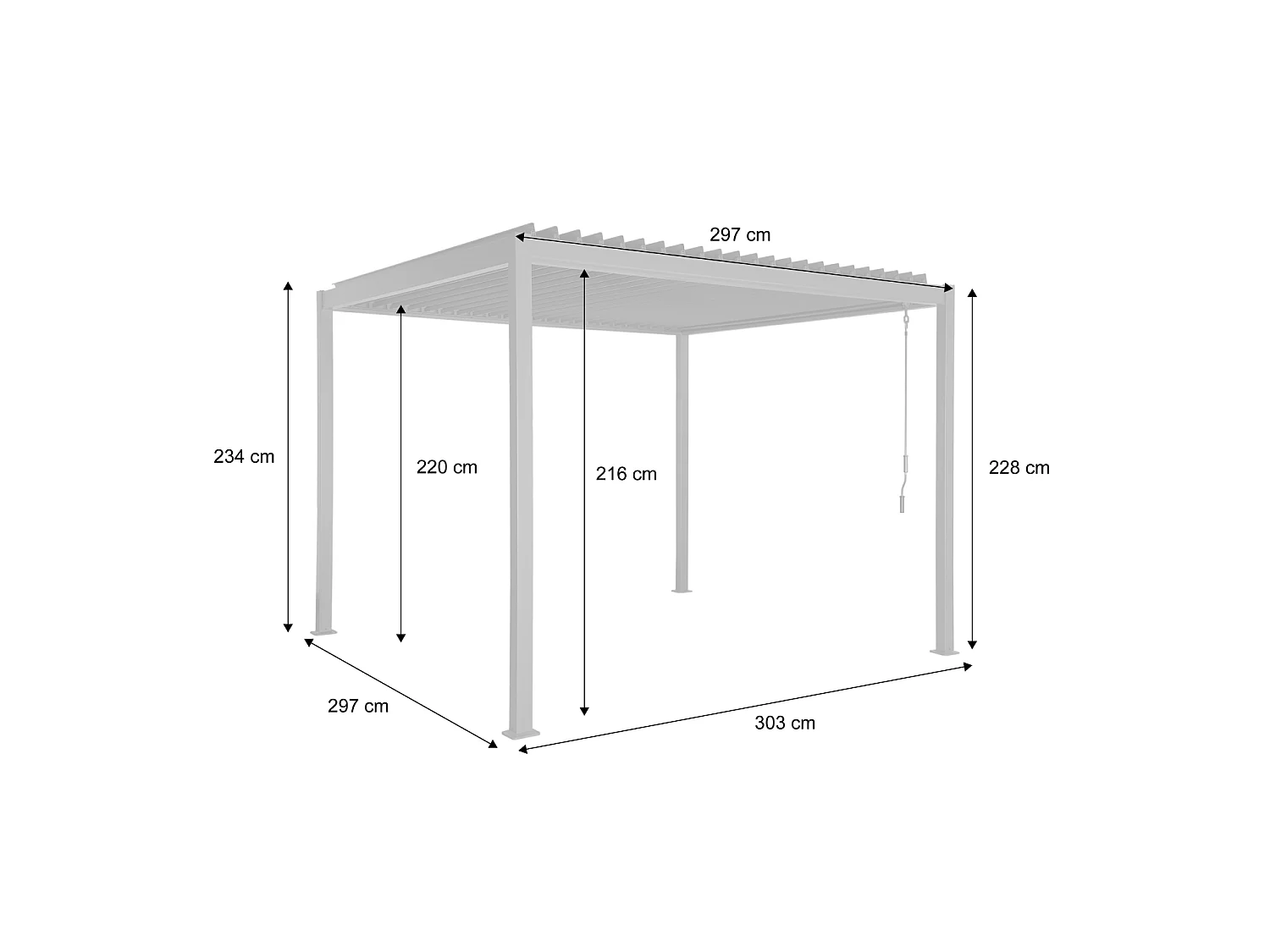 Pergola bioclimatica 3x3m in alluminio e acciaio con lamelle