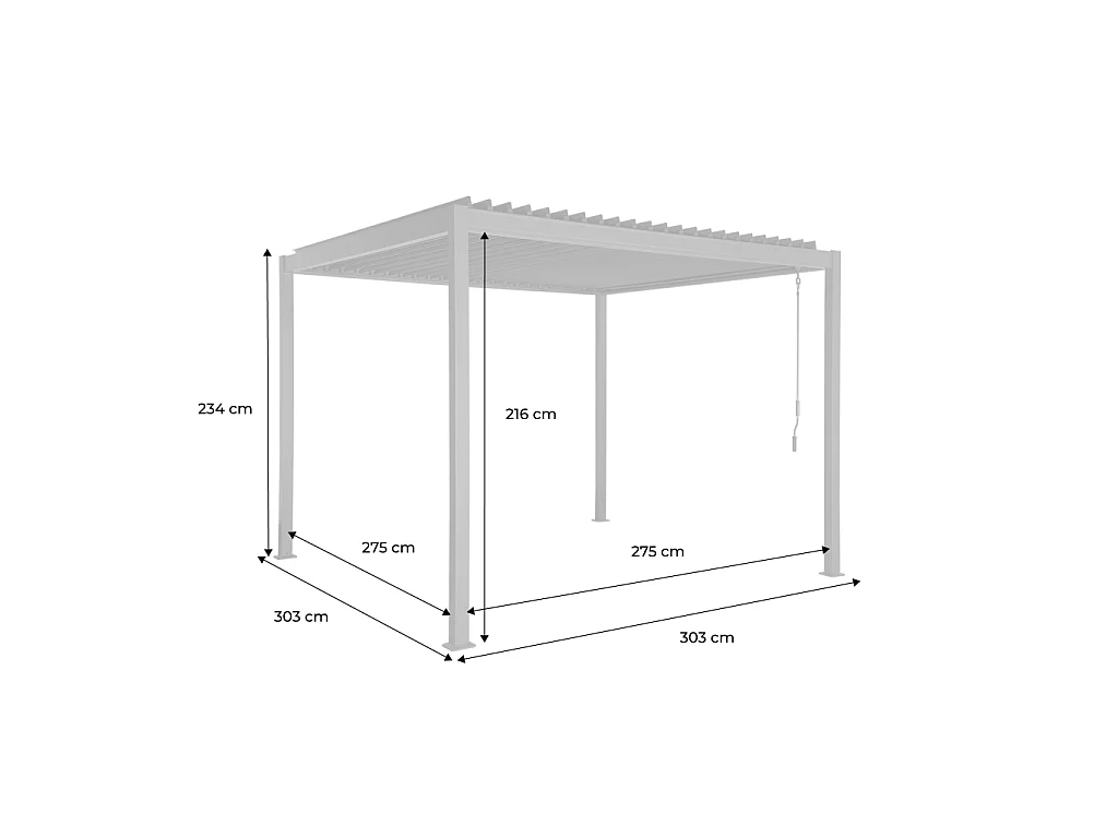 Pergola bioclimatica 3x3m in alluminio e acciaio con lamelle