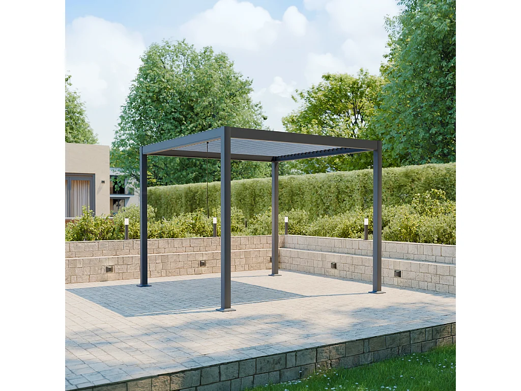 Pérgola bioclimática 3x3m de aluminio y acero con lamas orientables