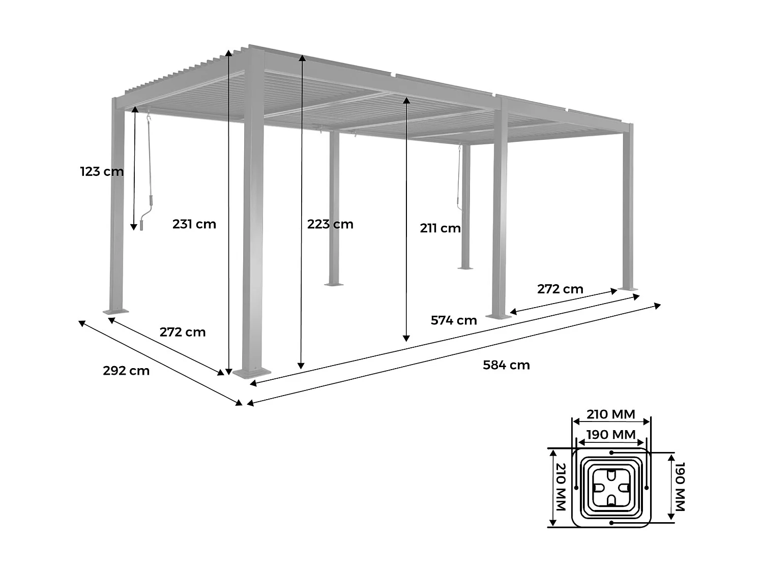 Pergola bioclimatica 3x6m in alluminio e acciaio, lamelle orientabili,
