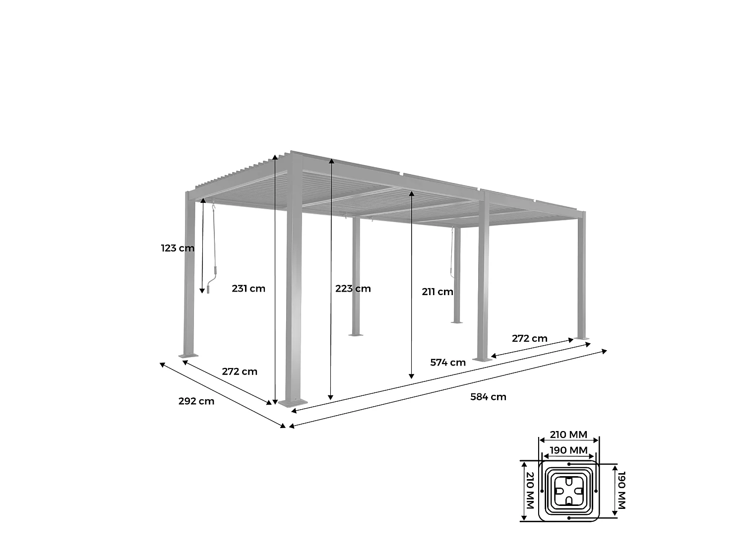 Pérgola bioclimática 3x6m de aluminio y acero con lamas orientables