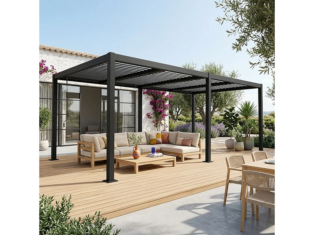 Pérgola bioclimática 3x6m de aluminio y acero con lamas orientables