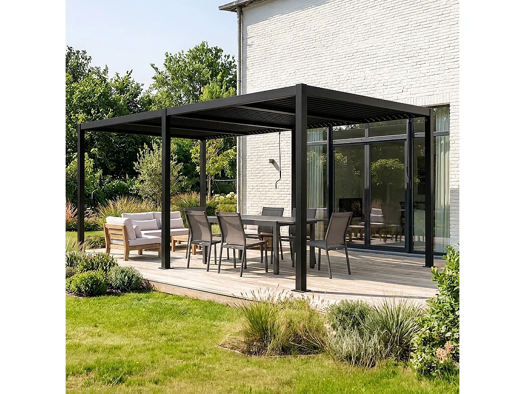 Pérgola bioclimática 3x6m de aluminio y acero con lamas orientables
