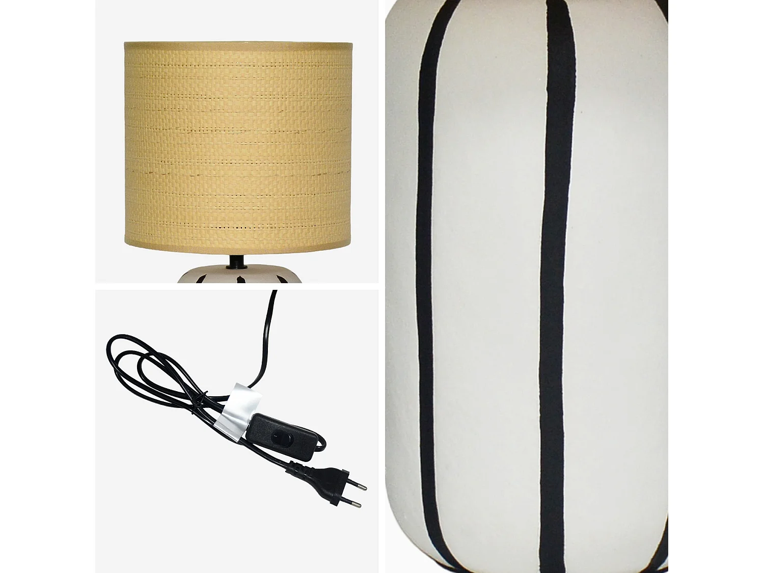 Lampada da tavolo in ceramica per interni con effetto rattan, 41cm,