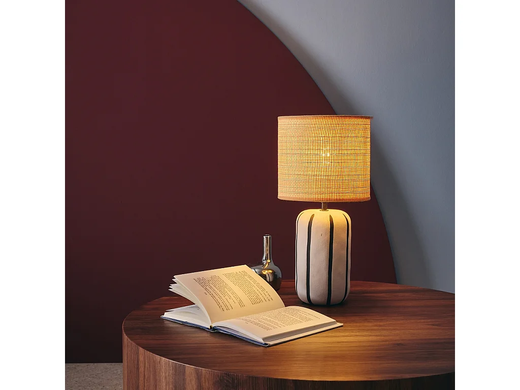 Lampada da tavolo in ceramica per interni con effetto rattan, 41cm,