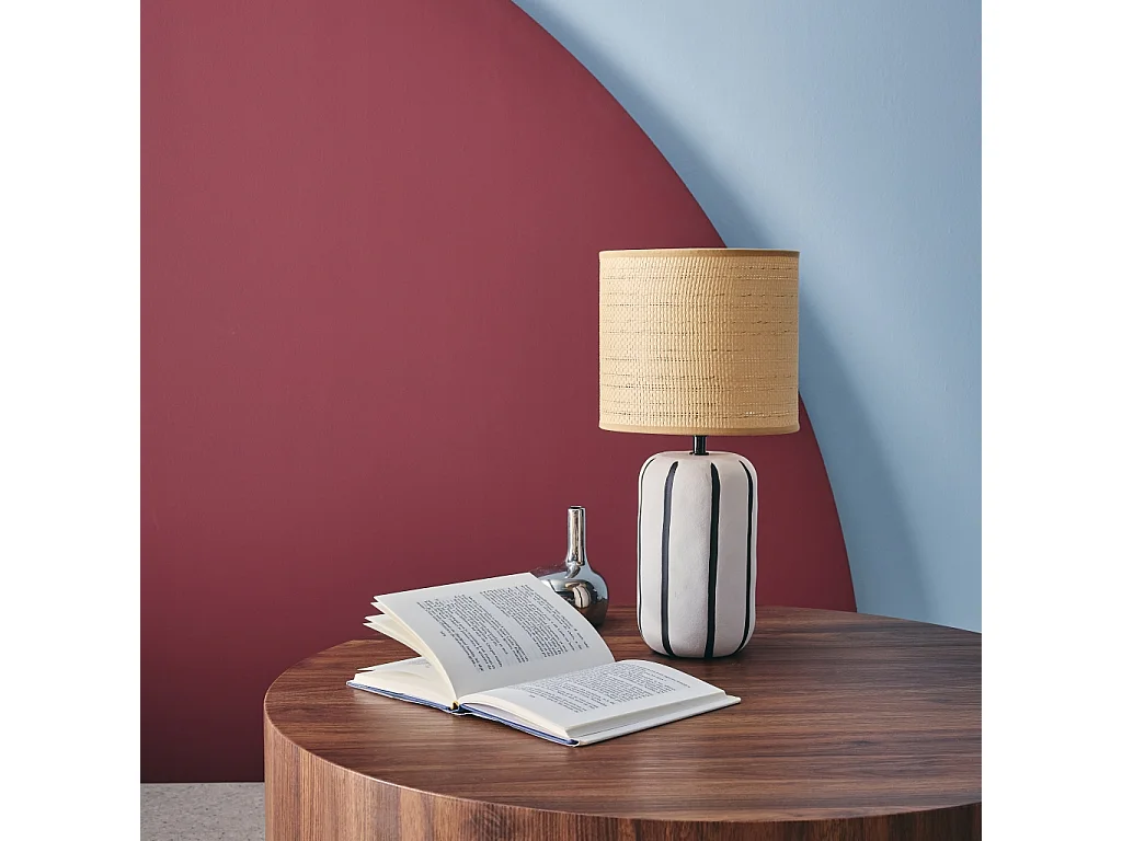 Lampada da tavolo in ceramica per interni con effetto rattan, 41cm,