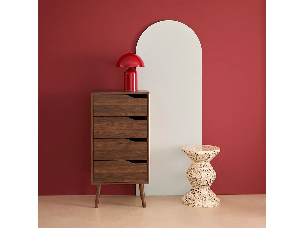 Cómoda con efecto madera, 4 cajones nogal