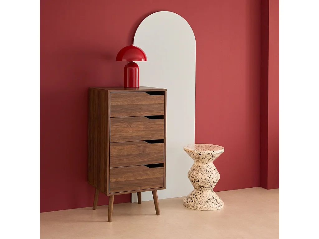 Cómoda con efecto madera, 4 cajones nogal