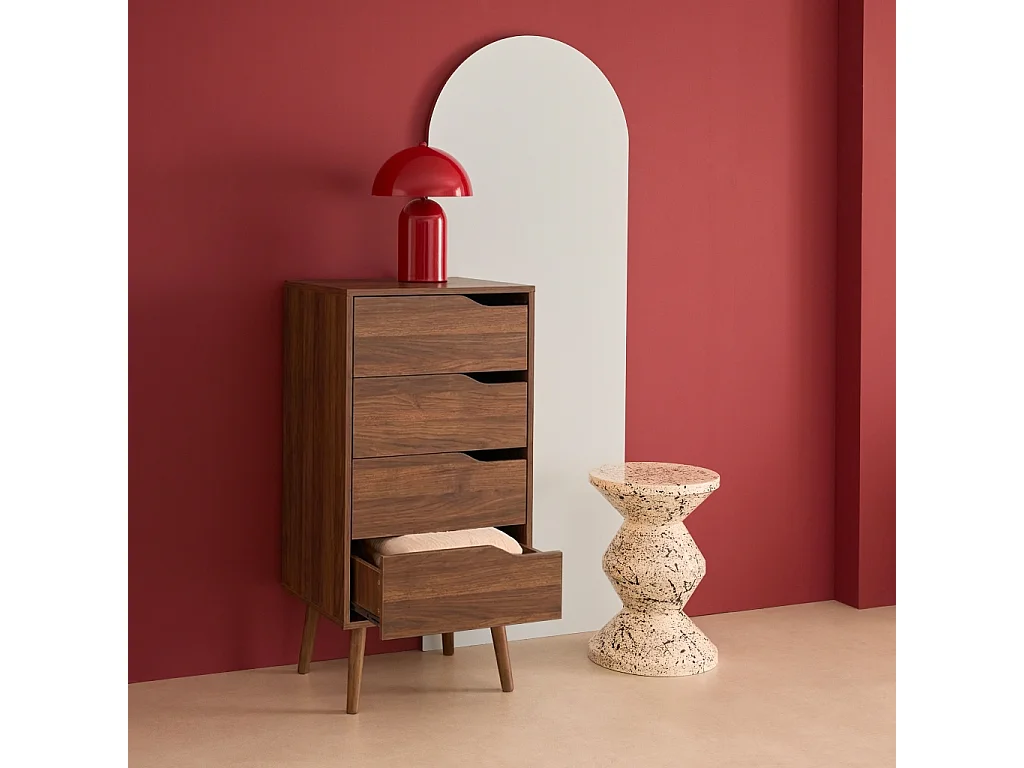 Cómoda con efecto madera, 4 cajones nogal