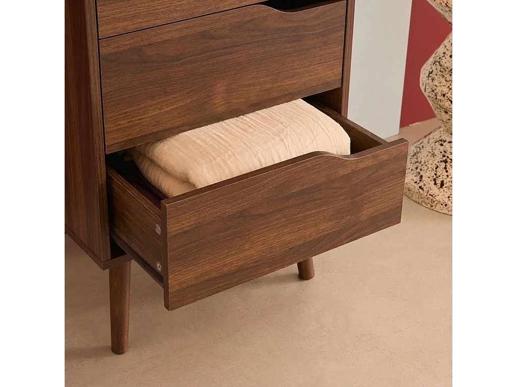 Cómoda con efecto madera, 4 cajones nogal