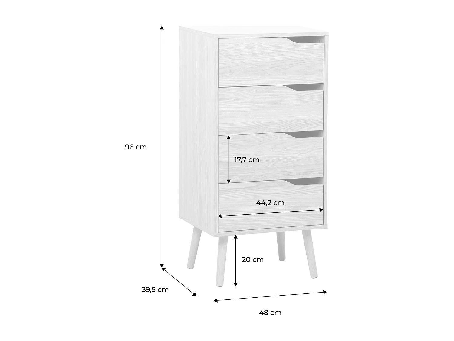 Cómoda con efecto madera, 4 cajones nogal