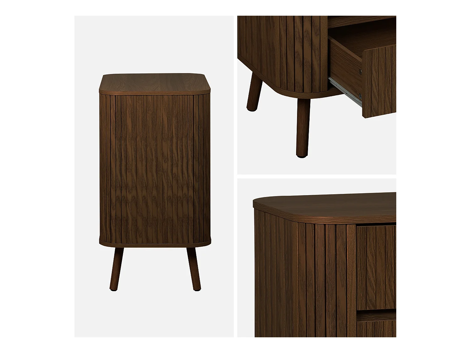 Commode 3 tiroirs. décor strié noyer. L 80x P 45  H 80cm