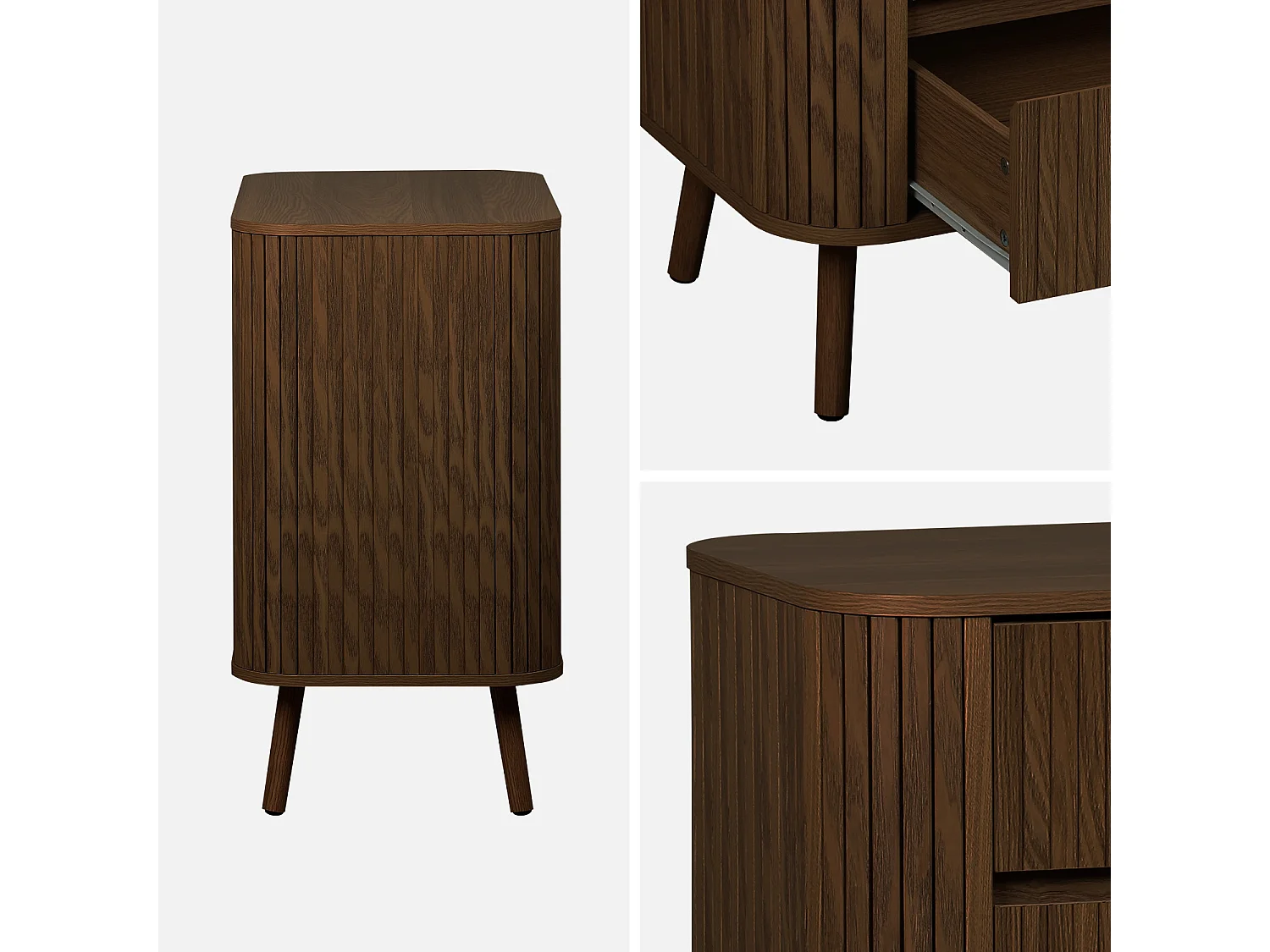 Commode 3 tiroirs. décor strié noyer. L 80x P 45  H 80cm